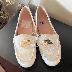Kate Spade White Loafers with Gold Detail NEW SZ 8 1/2